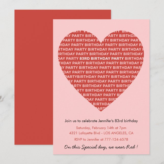 83rd birthday invitation typography Red Pink (Front/Back)