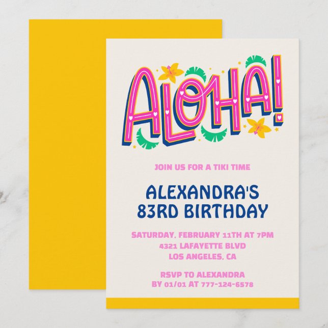 83rd birthday invitations Tropical Aloha Hawaii (Front/Back)