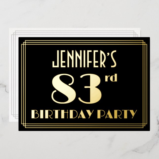 83rd Birthday Party: Art Deco Look “83”, w/ Name (Front/Back)