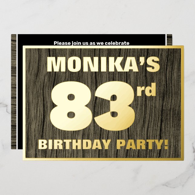 83rd Birthday Party: Bold, Faux Wood Grain Pattern (Front/Back)