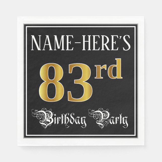 83rd Birthday Party — Fancy Script, Faux Gold Look Napkin (Front)