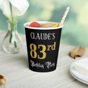 83rd Birthday Party — Fancy Script, Faux Gold Look Paper Cups