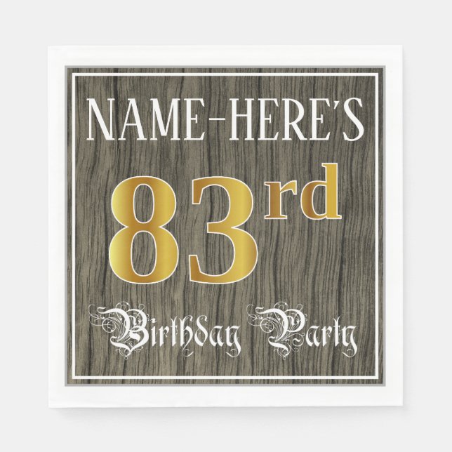 83rd Birthday Party — Faux Gold & Faux Wood Looks Napkin (Front)