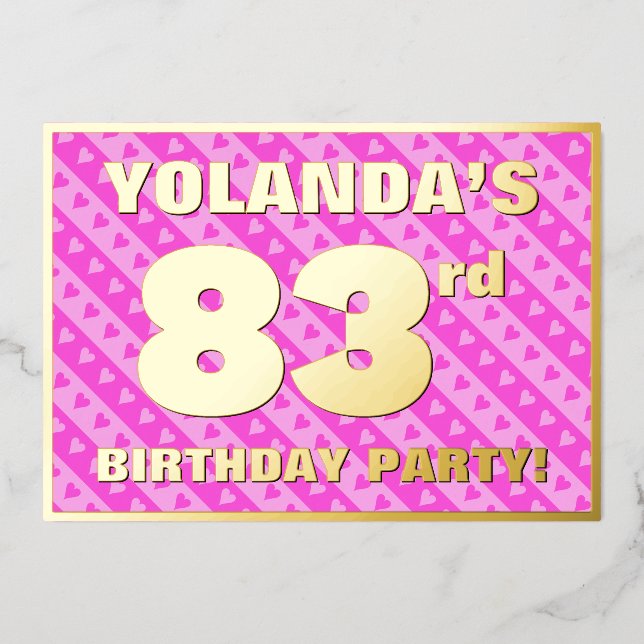 83rd Birthday Party — Fun Pink Hearts and Stripes (Front)