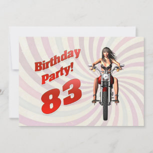 83rd birthday party with a girl on a motorbike invitation