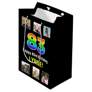 83rd Birthday: Rainbow “83“, Custom Photos & Name Medium Gift Bag