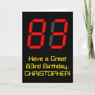 83rd Birthday: Red Digital Clock Style "83" + Name Card