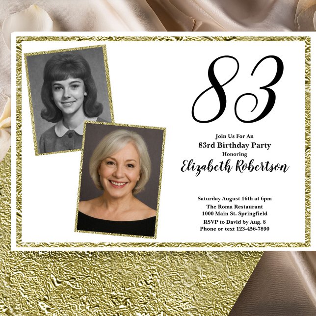 83rd Custom Photo White and Gold  Invitation (Creator Uploaded)