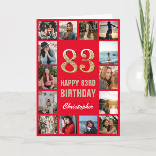 83rd Happy Birthday Red and Gold Photo Collage Card