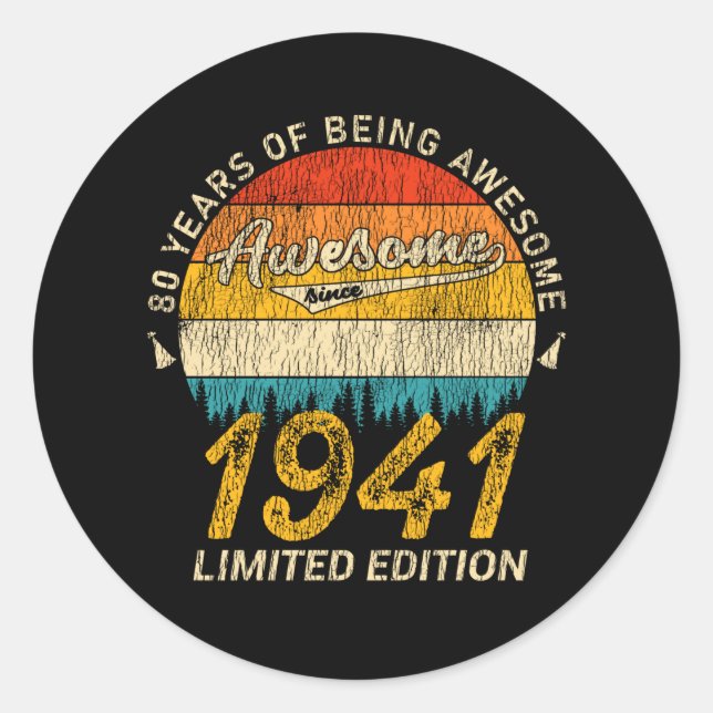 84 Year Old 1941 Retro Awesome 84th Birthday Gift Classic Round Sticker (Front)