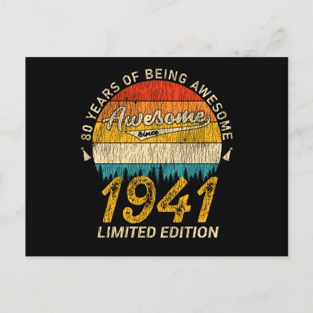 84 Year Old 1941 Retro Awesome 84th Birthday Gift Postcard (Front)