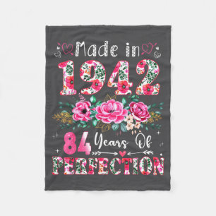 84 Year Old Made In 1942 Floral 84th Birthday Wome Fleece Blanket