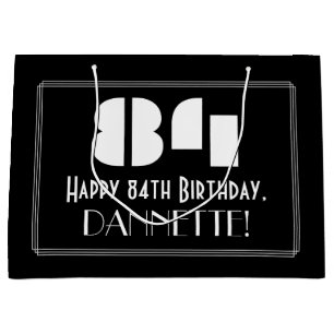 84th Birthday ~ Art Deco Inspired Look "84" + Name Large Gift Bag