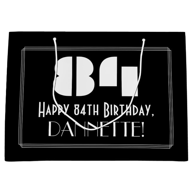 84th Birthday ~ Art Deco Inspired Look "84" + Name Large Gift Bag (Front)