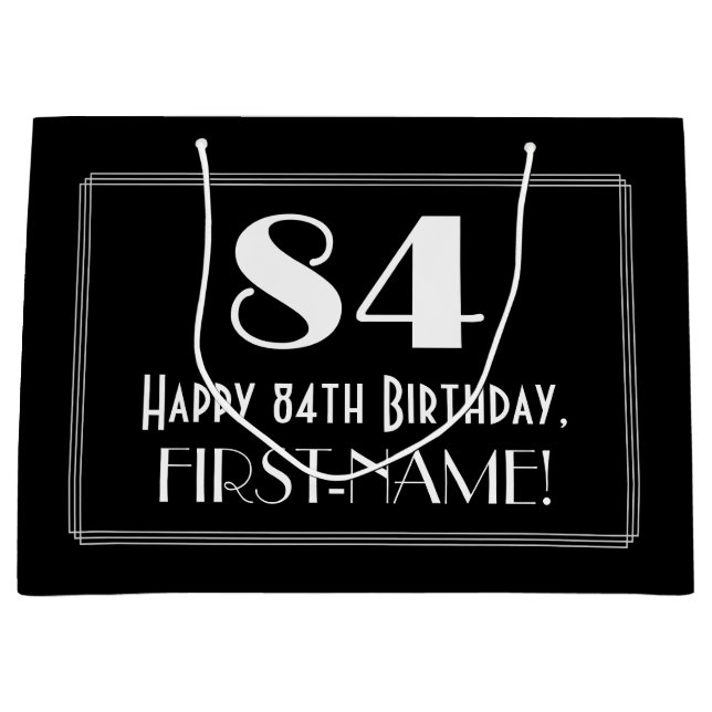 84th Birthday: Art Deco Inspired Style "84", Name Large Gift Bag (Front)