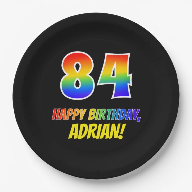 84th Birthday: Bold, Fun, Simple, Rainbow 84 Paper Plate (Front)