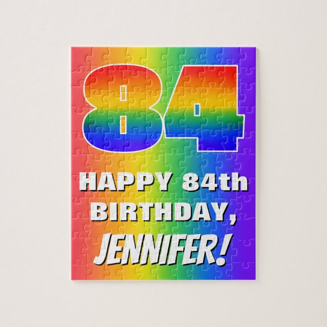 84th Birthday: Colourful, Fun Rainbow Pattern # 84 Jigsaw Puzzle (Vertical)