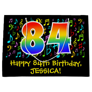 84th Birthday - Colourful Music Symbols, Rainbow 8 Large Gift Bag
