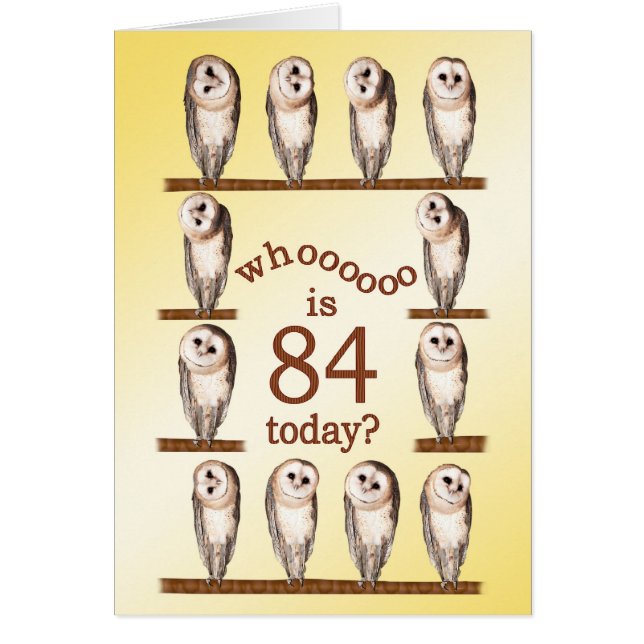 84th birthday, Curious owls card. (Front)
