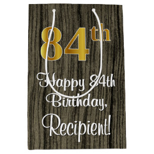 84th Birthday: Elegant Faux Gold Look #, Faux Wood Medium Gift Bag