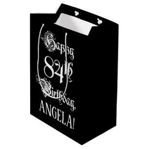 84th Birthday: Fancy, Elegant Script + Custom Name Medium Gift Bag