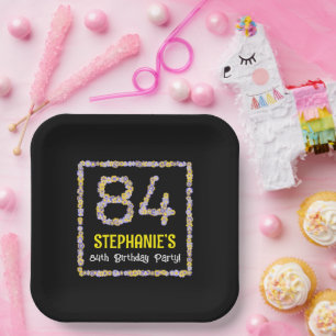 84th Birthday: Floral Flowers Number, Custom Name Paper Plate