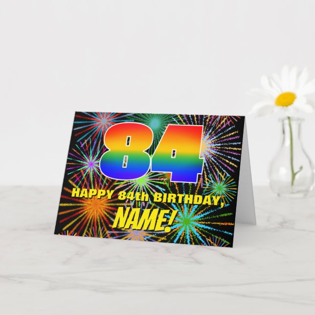 84th Birthday: Fun, Colourful Celebratory Firework Card (Small Plant)
