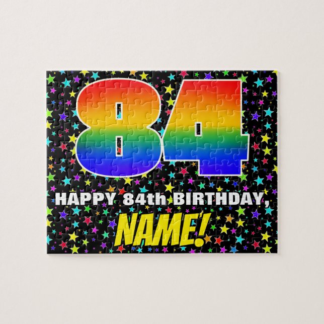 84th Birthday — Fun, Colourful Star Field Pattern Jigsaw Puzzle (Horizontal)