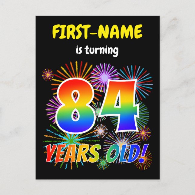 84th Birthday - Fun Fireworks, Rainbow Look "84" Postcard (Front)