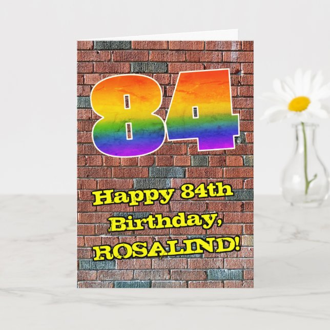 84th Birthday: Fun Graffiti-Inspired Rainbow 84 Card (Small Plant)