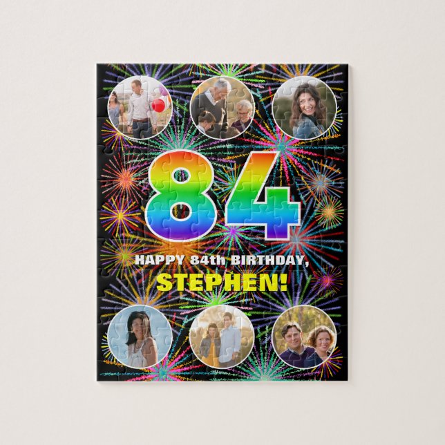 84th Birthday: Fun Rainbow #, Custom Name + Photos Jigsaw Puzzle (Vertical)