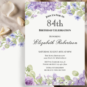 84th Birthday Invitation Elegant Purple Floral