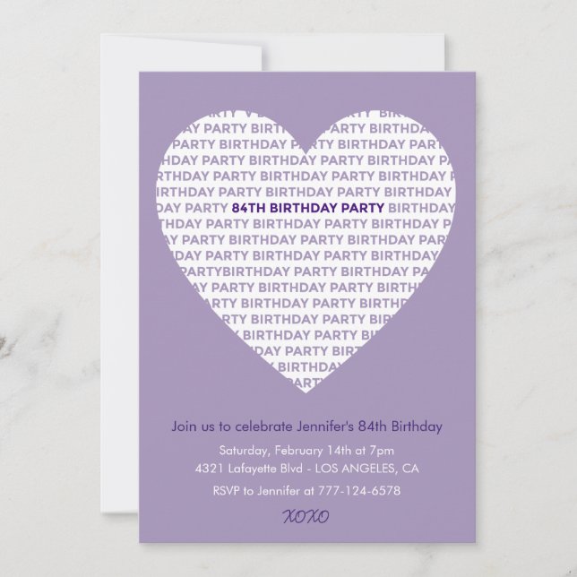 84th birthday invitation typography xoxo  (Front)