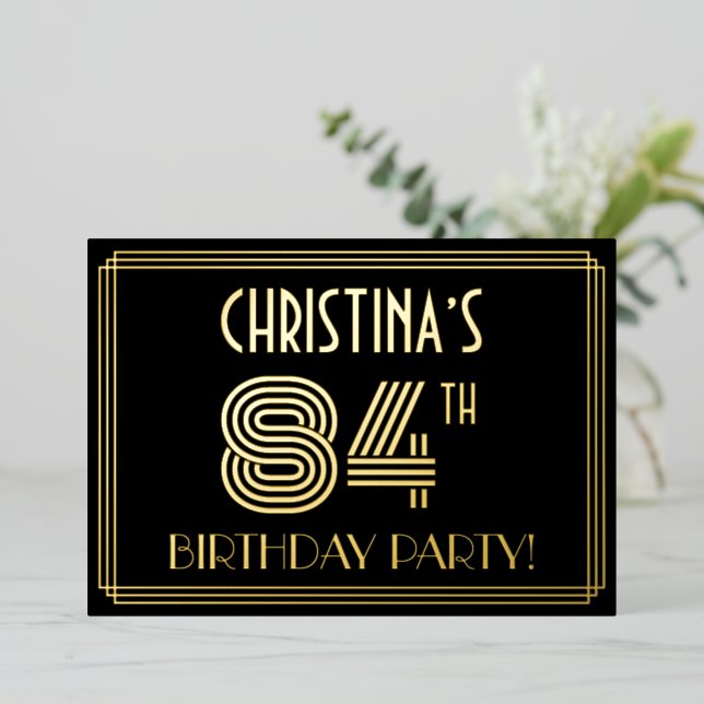 84th Birthday Party — Art Deco Style “84” + Name (Standing Front)