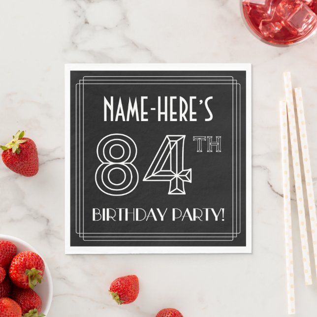 84th Birthday Party: Art Deco Style + Custom Name Napkin (Insitu)