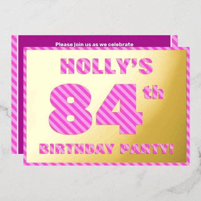 84th Birthday Party — Bold, Fun, Pink Stripes # 84 (Front/Back)