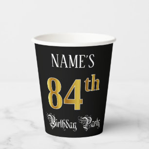 84th Birthday Party — Fancy Script, Faux Gold Look Paper Cups