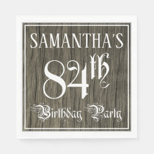 84th Birthday Party — Fancy Script, Faux Wood Look Napkin