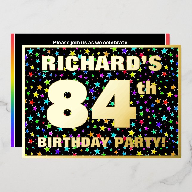 84th Birthday Party — Fun, Colourful Stars Pattern (Front/Back)