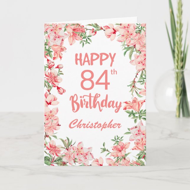 84th Birthday Pink Peach Peonies Watercolor Floral Card (Front)