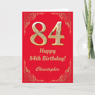 84th Birthday Red and Gold Glitter Frame Card