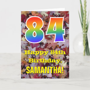 84th Birthday; Rustic Autumn Leaves; Rainbow "84" Card