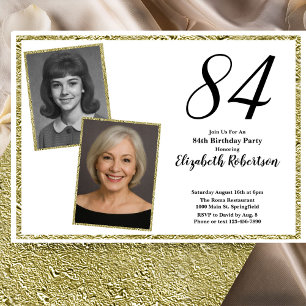 84th Custom Photo White and Gold Invitation