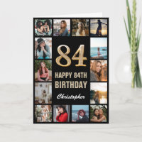 84th Happy Birthday Black and Gold Photo Collage