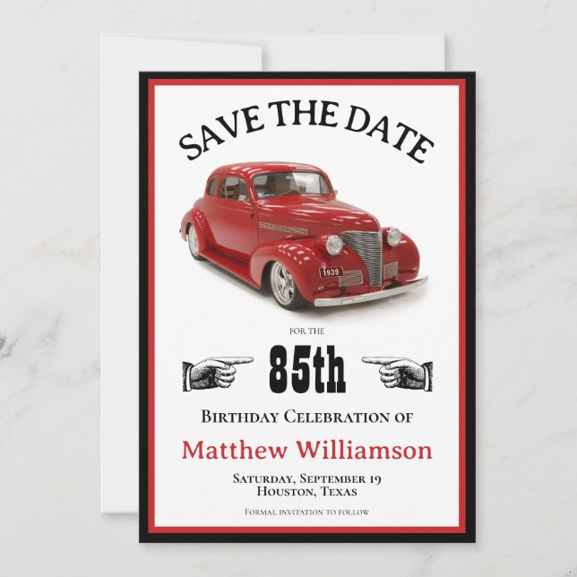 85th Birthday 1939 Coupe Save The Date (Front)