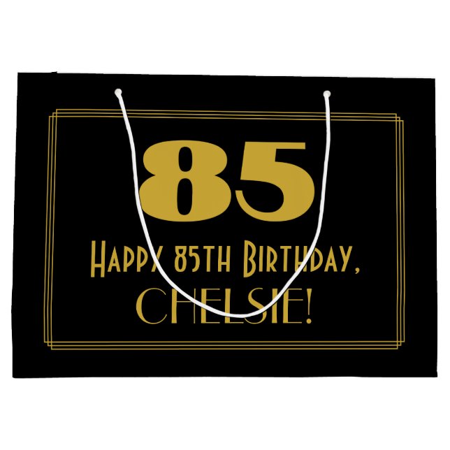 85th Birthday — Art Deco Inspired Look "85" & Name Large Gift Bag (Back)