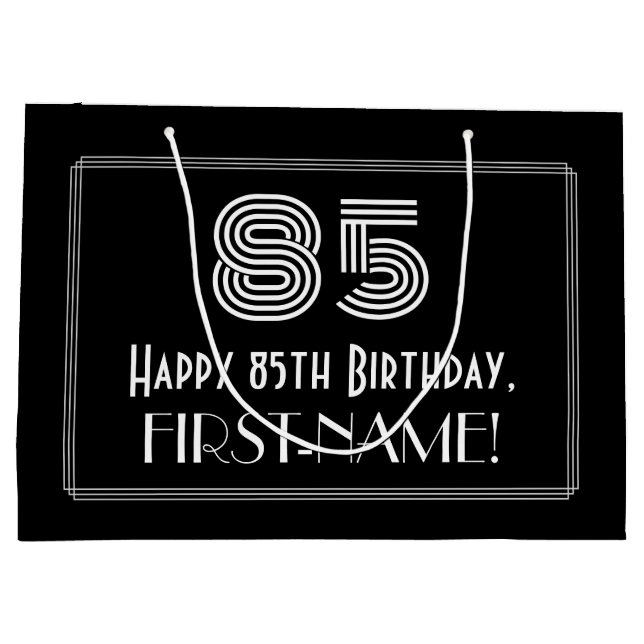 85th Birthday — Art Deco Inspired Look "85" & Name Large Gift Bag (Back)