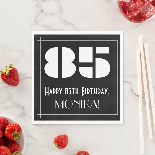 85th Birthday: Art Deco Inspired Look "85" + Name Napkin (Insitu)