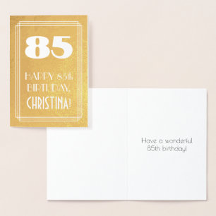 85th Birthday ~ Art Deco Style "85" & Custom Name Foil Card