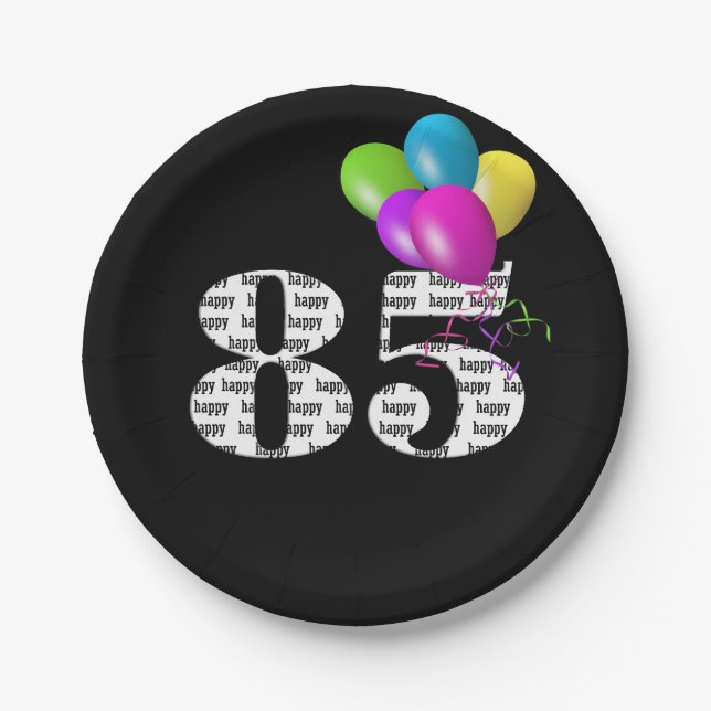 85th birthday balloon bouquet paper plate (Front)